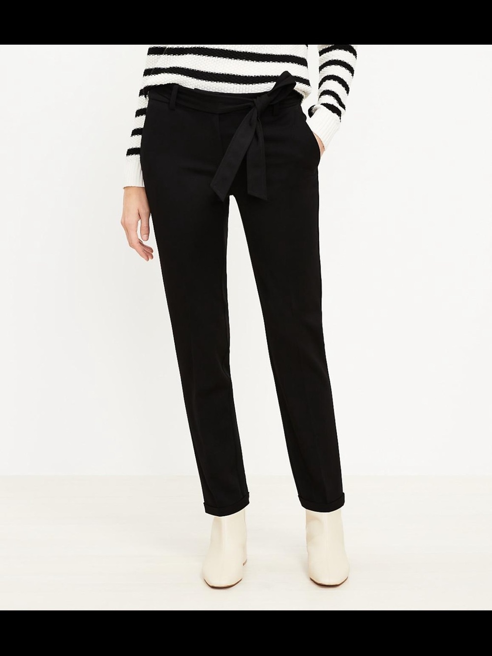 LOFT Black Straight-Leg Tie-Waist Pants